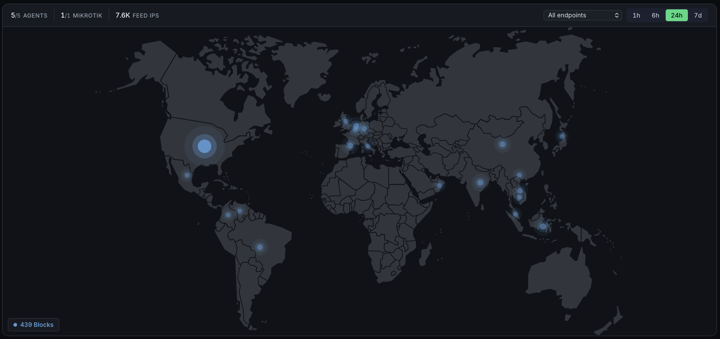 NuajProtect Dashboard — Real-time threat map showing blocked attacks worldwide