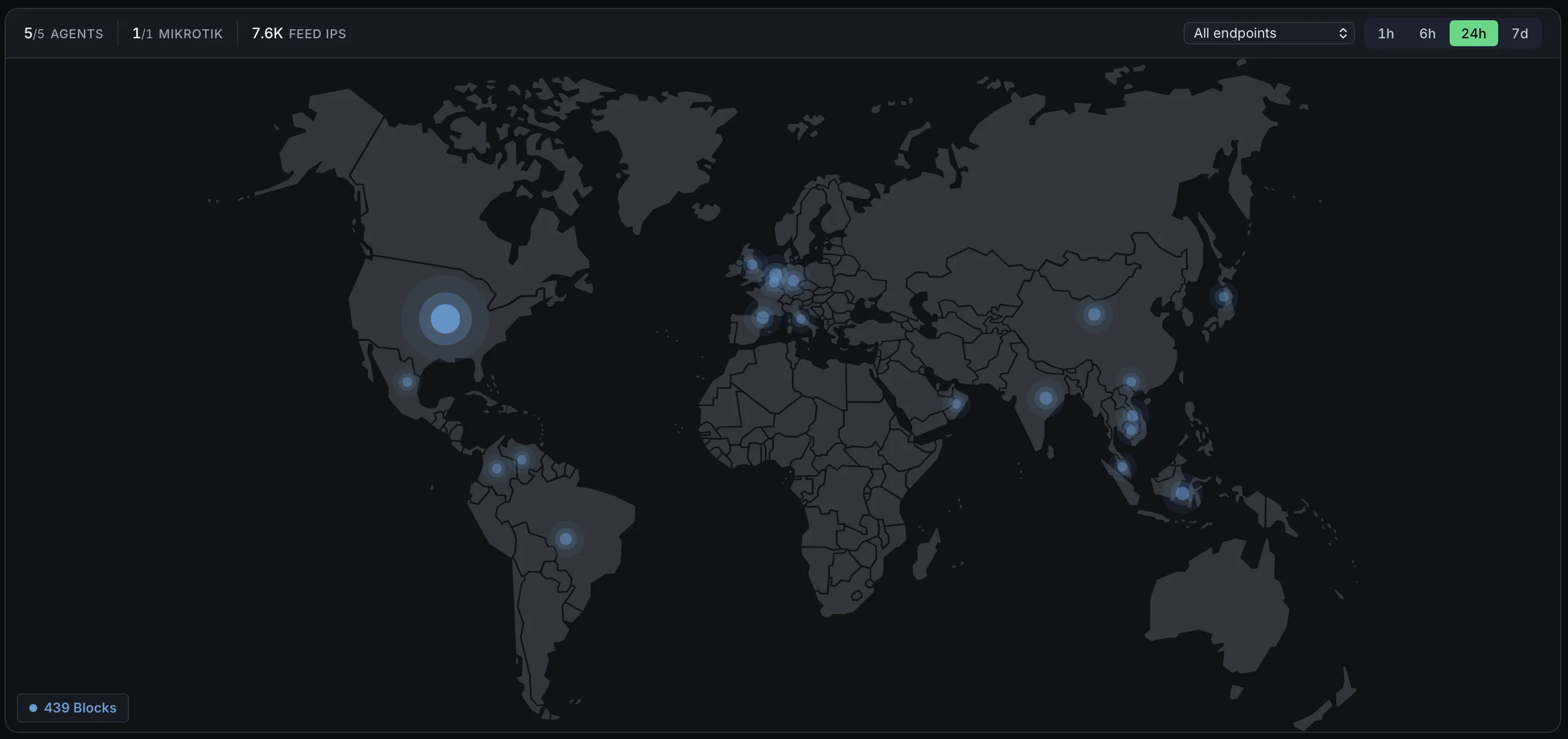 NuajProtect Dashboard — Real-time threat map showing blocked attacks worldwide
